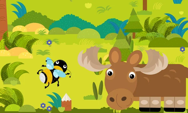 cartoon scene with different european animals in the forest illustration for children