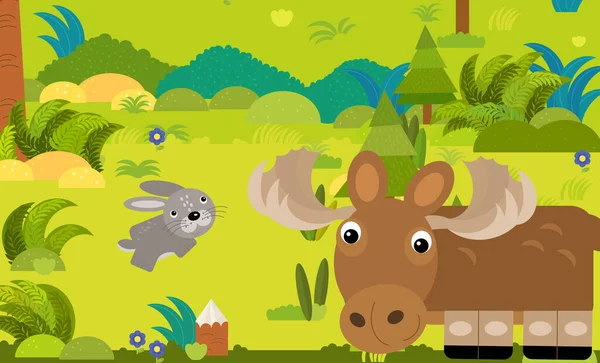 Cartoon Scene Met Verschillende Europese Dieren Het Bos Illustratie Voor — Stockfoto