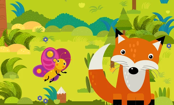 cartoon scene with different european animals in the forest illustration for children