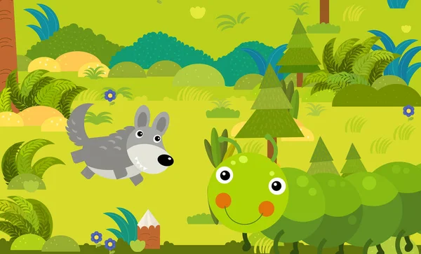 cartoon scene with different european animals in the forest illustration for children