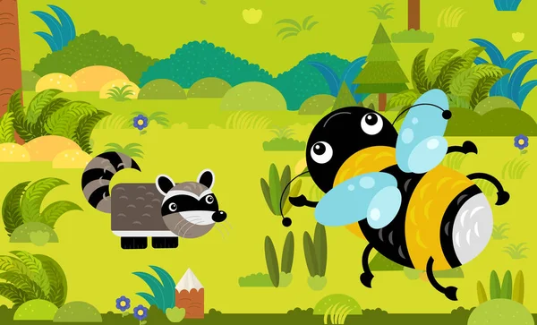 cartoon scene with different european animals in the forest illustration for children