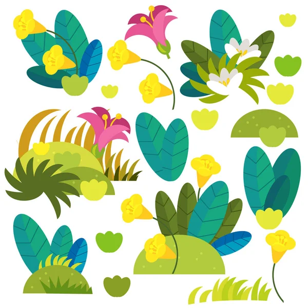 Tecknad Scen Med Vackra Och Färgglada Blommor Vit Bakgrund Illustration — Stockfoto