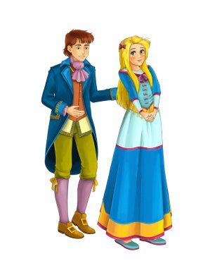 Çizgi film neşe dolu evli çift romantik sahne - çocuklar için çizim