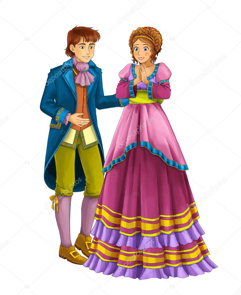 Cartoon cheerful married couple together romantic scene - illustration for children