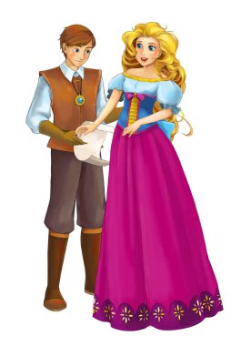 Çizgi film neşe dolu evli çift romantik sahne - çocuklar için çizim