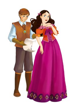 Çizgi film neşe dolu evli çift romantik sahne - çocuklar için çizim