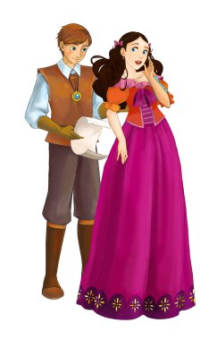 Çizgi film neşe dolu evli çift romantik sahne - çocuklar için çizim