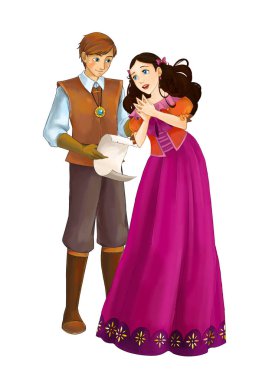 Çizgi film neşe dolu evli çift romantik sahne - çocuklar için çizim