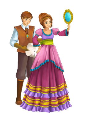 Çizgi film neşe dolu evli çift romantik sahne - çocuklar için çizim