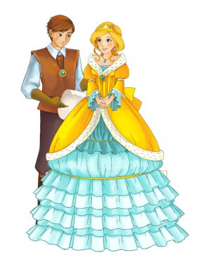 Çizgi film neşe dolu evli çift romantik sahne - çocuklar için çizim