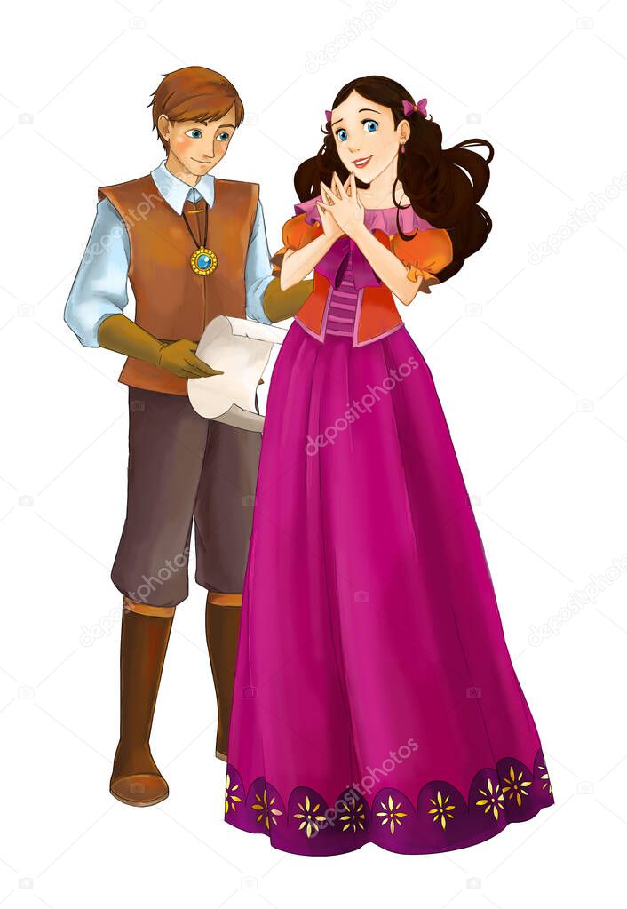 Cartoon cheerful married couple together romantic scene - illustration for children