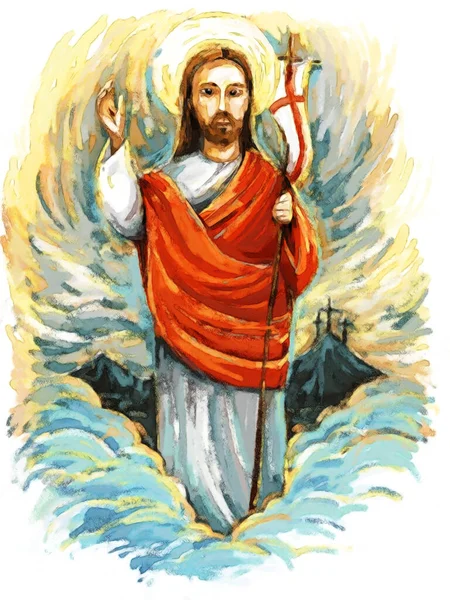 Calm Jesus Messiah Raising Palm Hand Background Illustration Children — Stock Photo, Image