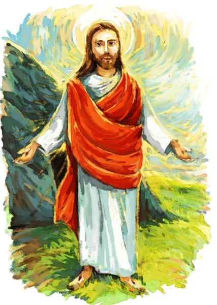 Tenang Jesus Mesias Mengangkat Telapak Tangan Latar Belakang Ilustrasi Untuk — Stok Foto