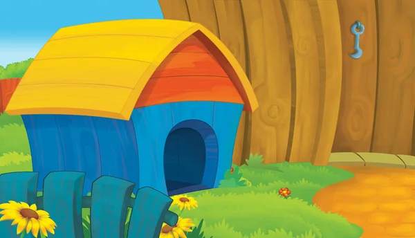 Cartoon Kleurrijke Scène Met Boerderij Ranch Achtertuin Voor Verschillende Gebruik — Stockfoto