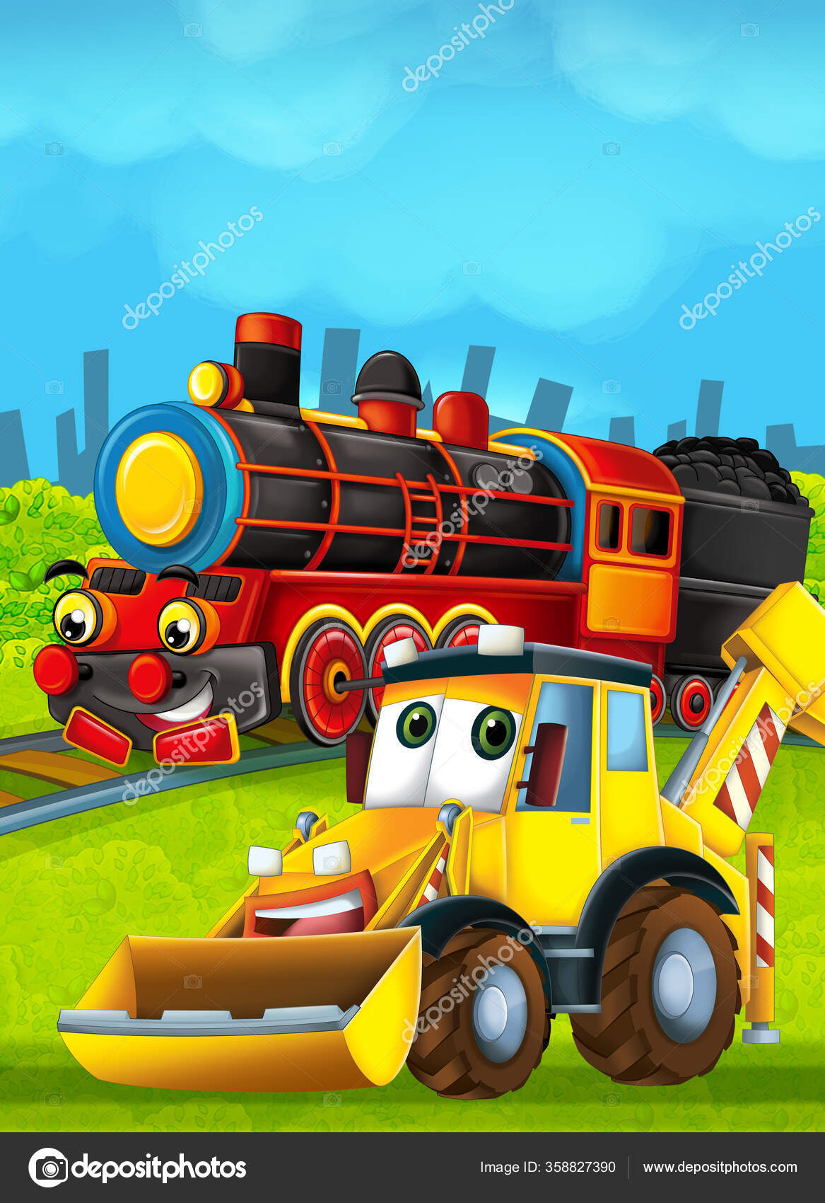Cartoon Funny Looking Train Train Station City Excavator Digger Car Stock Photo by ©illustrator_hft 358827390 Cartoon Funny Looking Train Train Station City Excavator Digger Car Stock Photo by ©illustrator_hft 358827390