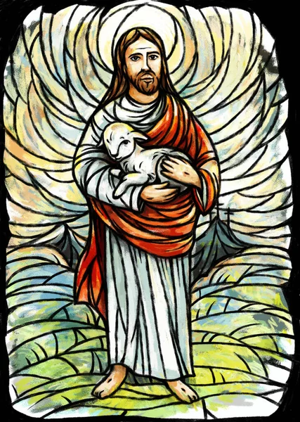 Ruhiger Jesusmessias Und Auferstehung Mit Naturhintergrund Illustration Für Kinder — Stockfoto