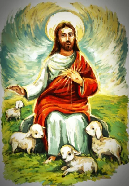 Calma Jesus Messias Ressurreição Com Fundo Natureza Ilustração Para Crianças — Fotografia de Stock