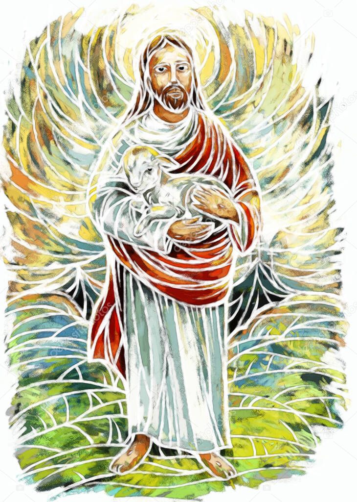 calm jesus messiah and resurrection with nature background - illustration for children