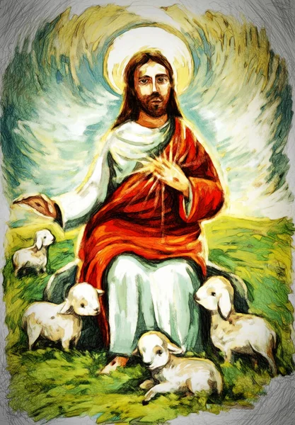 Calma Jesus Messias Ressurreição Com Fundo Natureza Ilustração Para Crianças — Fotografia de Stock