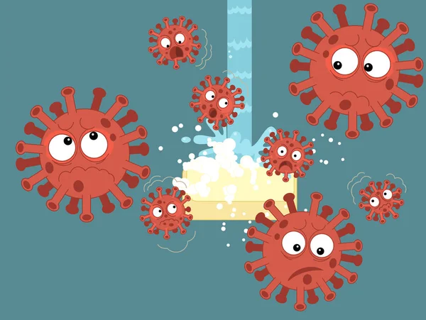 Scena Dei Cartoni Animati Con Virus Corona Prevenzione Illustrazione Bambini — Foto Stock