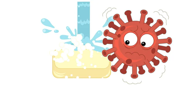 Escena Dibujos Animados Con Virus Corona Prevención Ilustración Para Niños —  Fotos de Stock