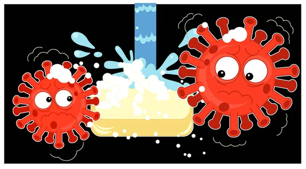 cartoon scene with corona virus and prevention - illustration for children