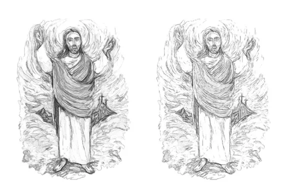 Calm Jesus Messiah Raising Palm Hand Background Illustration Children — Stock Photo, Image