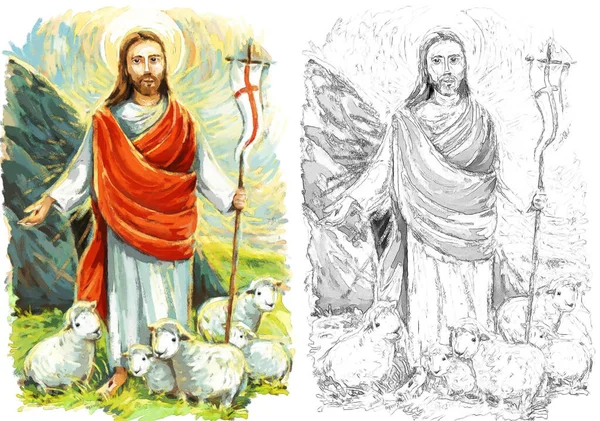 Nyugodt Jézus Messiás Feltámadás Természet Hátterével Illusztráció Gyerekeknek — Stock Fotó