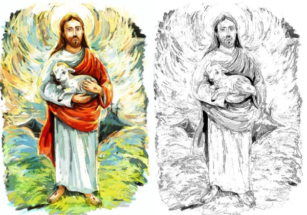 Ηρεμία Ιησούς Μεσσίας Αρνί Και Ανάσταση Φόντο Φύση Εικονογράφηση Για — Φωτογραφία Αρχείου