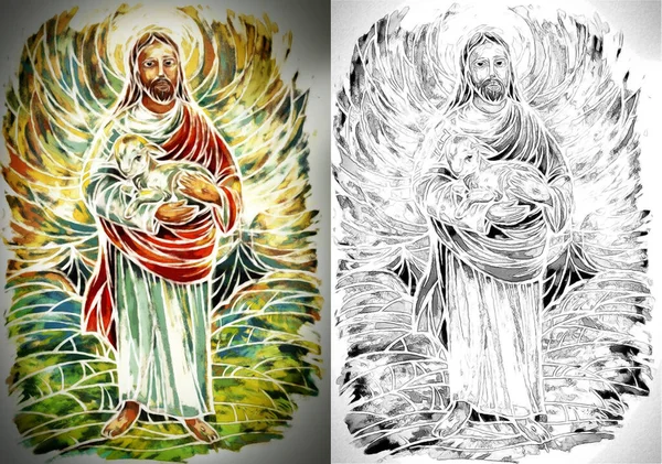 Klidný Ježíš Mesiáš Vzkříšení Přírodním Pozadím Ilustrace Pro Děti — Stock fotografie