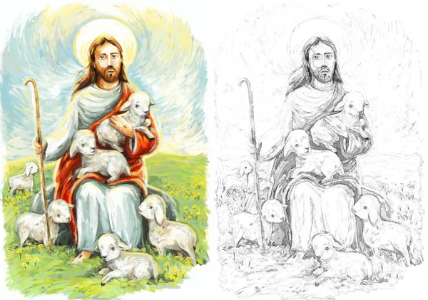 Calma Jesus Messias Ressurreição Com Fundo Natureza Ilustração Para Crianças — Fotografia de Stock