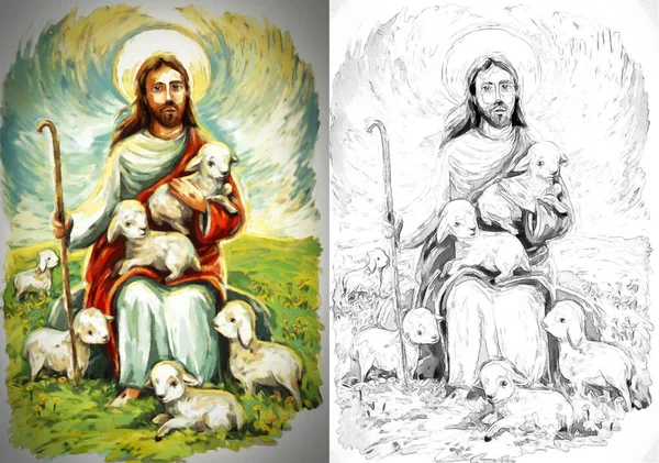 Calma Jesus Messias Ressurreição Com Fundo Natureza Ilustração Para Crianças — Fotografia de Stock