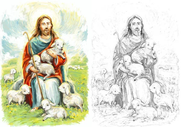 Kalme Jezus Messias Opstanding Met Natuur Achtergrond Illustratie Voor Kinderen — Stockfoto