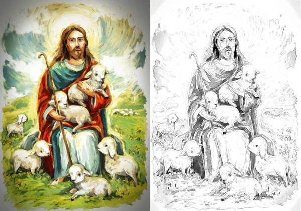 Calma Jesus Messias Ressurreição Com Fundo Natureza Ilustração Para Crianças — Fotografia de Stock