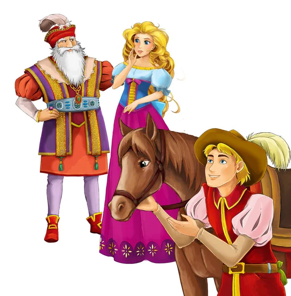 漫画陽気な夫婦一緒に馬とロマンチックなシーン 子供のためのイラスト — ストック写真