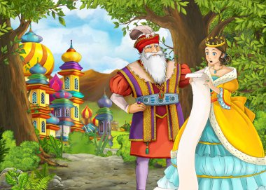 Güzel kale ile Karikatür doğa sahnesi - çocuklar için illüstrasyon