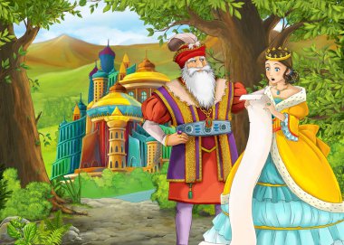 Güzel kale ile Karikatür doğa sahnesi - çocuklar için illüstrasyon