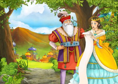 Güzel kale ile Karikatür doğa sahnesi - çocuklar için illüstrasyon