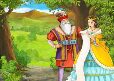 çocuklar için orman illüstrasyon çayır ile karikatür yaz sahnesi