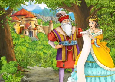 Güzel kale ile Karikatür doğa sahnesi - çocuklar için illüstrasyon