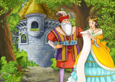 Güzel kale ile Karikatür doğa sahnesi - çocuklar için illüstrasyon