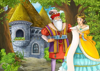 Güzel kale ile Karikatür doğa sahnesi - çocuklar için illüstrasyon