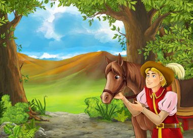 çocuklar için orman illüstrasyon çayır ile karikatür yaz sahnesi