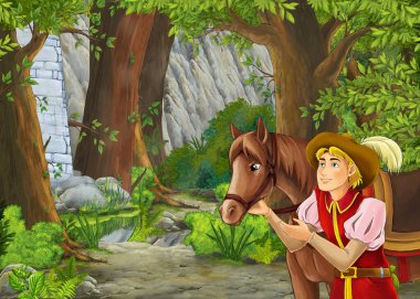 Güzel kale ile Karikatür doğa sahnesi - çocuklar için illüstrasyon