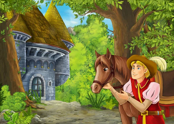 Cartoon Nature Scene Beautiful Castle Illustration Children — Stock Photo, Image