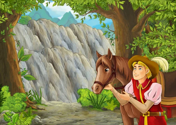 Cartoon Scene Mountains Valley Forest Illustration Children — Stock Photo, Image