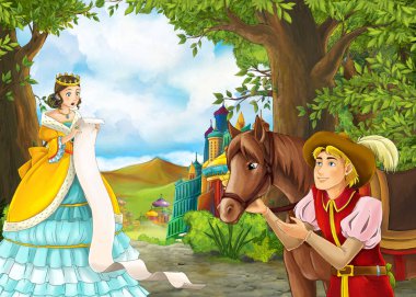 Güzel kale ile Karikatür doğa sahnesi - çocuklar için illüstrasyon