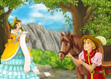 Güzel kale ile Karikatür doğa sahnesi - çocuklar için illüstrasyon