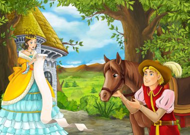 Güzel kale ile Karikatür doğa sahnesi - çocuklar için illüstrasyon