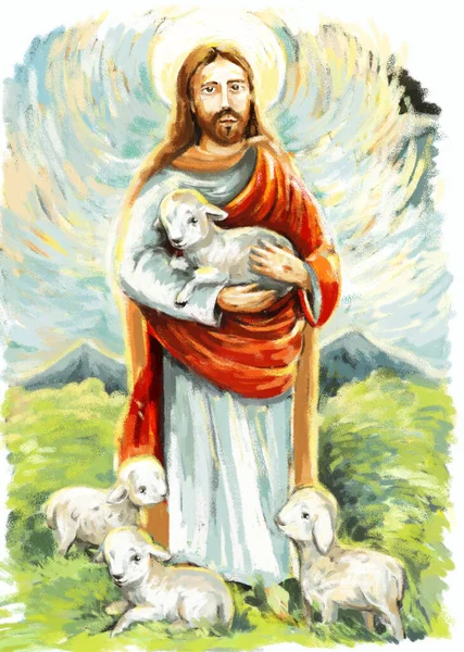 Kalme Jezus Messias Opstanding Met Natuur Achtergrond Illustratie Voor Kinderen — Stockfoto